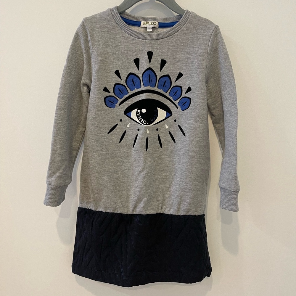 Kenzo Kids Gray Sweatshirt dress with Blue Eye Design